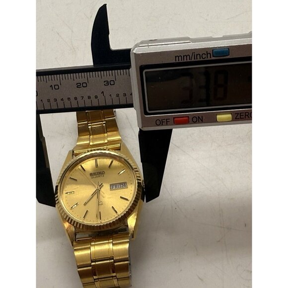 Seiko SQ Presidential Watch Men's Gold Tone Face Bracelet Day Date 5H23-8020 - Picture 6 of 9